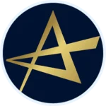 Ein stilisierter goldener Buchstabe A mit sich überschneidenden Linien auf einem dunkelblauen, kreisförmigen Hintergrund, der einen modernen, geometrischen Look widerspiegelt - perfekt für Gästemanagement-Lösungen wie eventpage.ai. - eventpage.ai