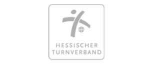 Logo of the Hessian Gymnastics Federation featuring a stylized human figure and a cross pattern within a square, with the text "HESSISCHER TURNVERBAND" below. – eventpage.ai