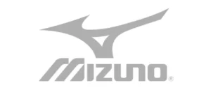 Das Mizuno-Logo in Grau, mit einem stilisierten, geschwungenen Runbird-Emblem über dem Wort Mizuno in fetten, modernen Buchstaben. - eventpage.ai