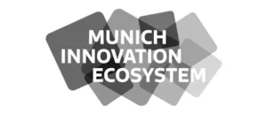 Logo with overlapping gray squares as the background and the text "Munich Innovation Ecosystem" in bold white letters centered in the middle. – eventpage.ai