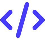 Symbol für violette Code-Klammern. - eventpage.ai