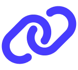 Blaues Link-Symbol, bestehend aus zwei ineinander verschlungenen Kettengliedern. - eventpage.ai