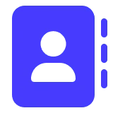 Symbol Kontakte mit einer stilisierten Person in einem blauen Ordner. - eventpage.ai
