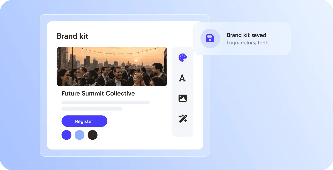 Brand kit with logo, colors and fonts in eventpage