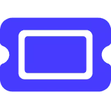 Blaues Ticket-Symbol mit abgerundeten Ecken und seitlichen Aussparungen. - eventpage.ai