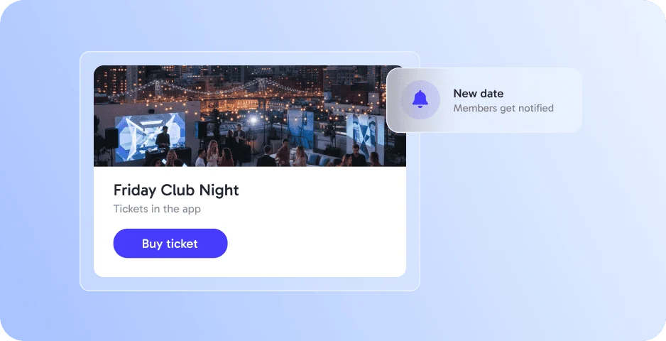 Club app with a club night event and ticket purchase