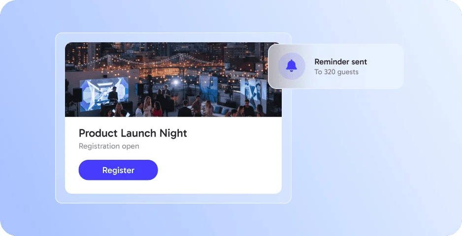 Product launch event page with registration and reminder