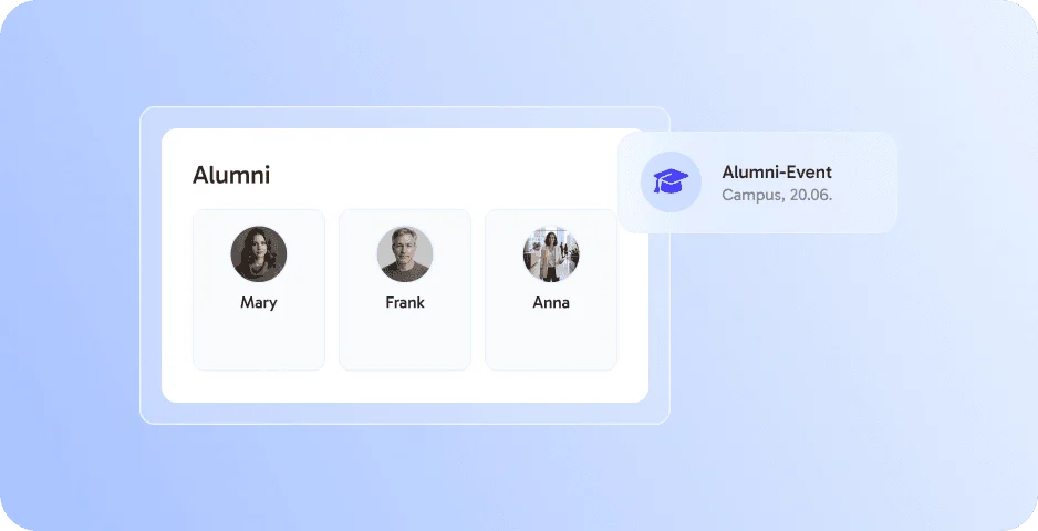 Alumni-Eventseite mit angemeldeten Teilnehmenden