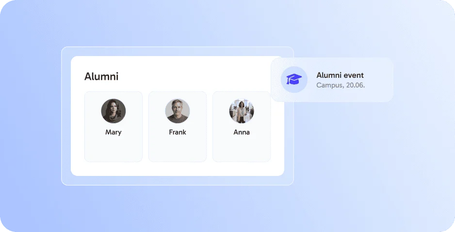 Alumni event page with registered participants