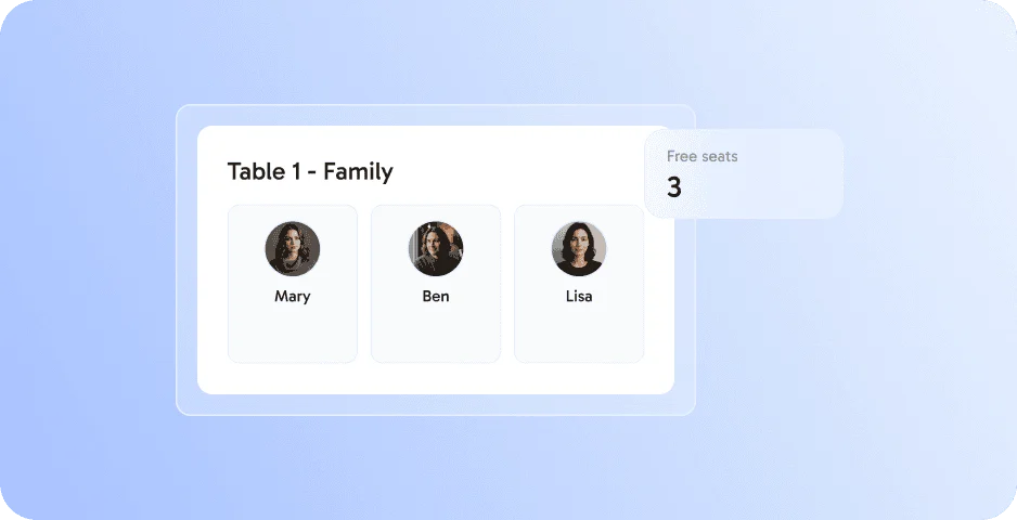 Seating plan for a wedding with free seats per table