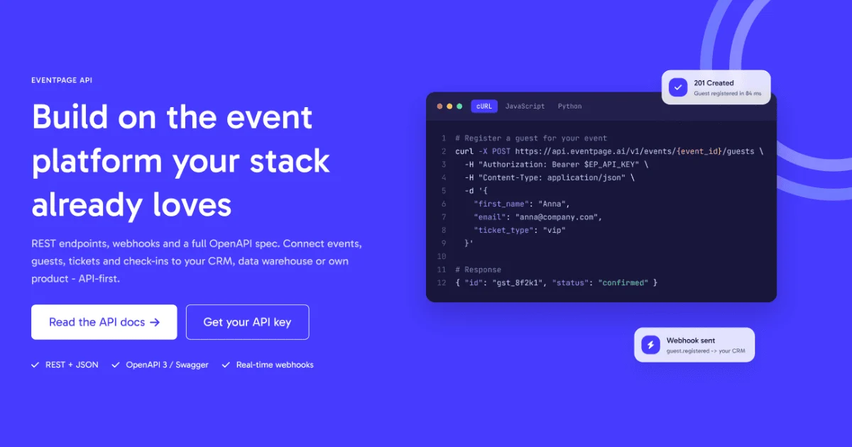 Event API & Webhooks for Developers | eventpage