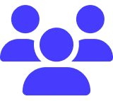 Blaues Symbol, das eine Gruppe von drei Personen darstellt. - eventpage.ai