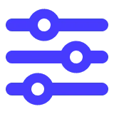 Filtersymbol, dargestellt durch drei horizontale Schieberegler mit runden Drehknöpfen. - eventpage.ai