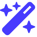 Ein lila Zauberstab-Symbol mit Funken. - eventpage.ai